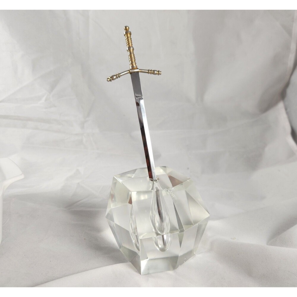 Vintage Excalibur Sword in Stone Acrylic Paperweight Letter Opener Japan